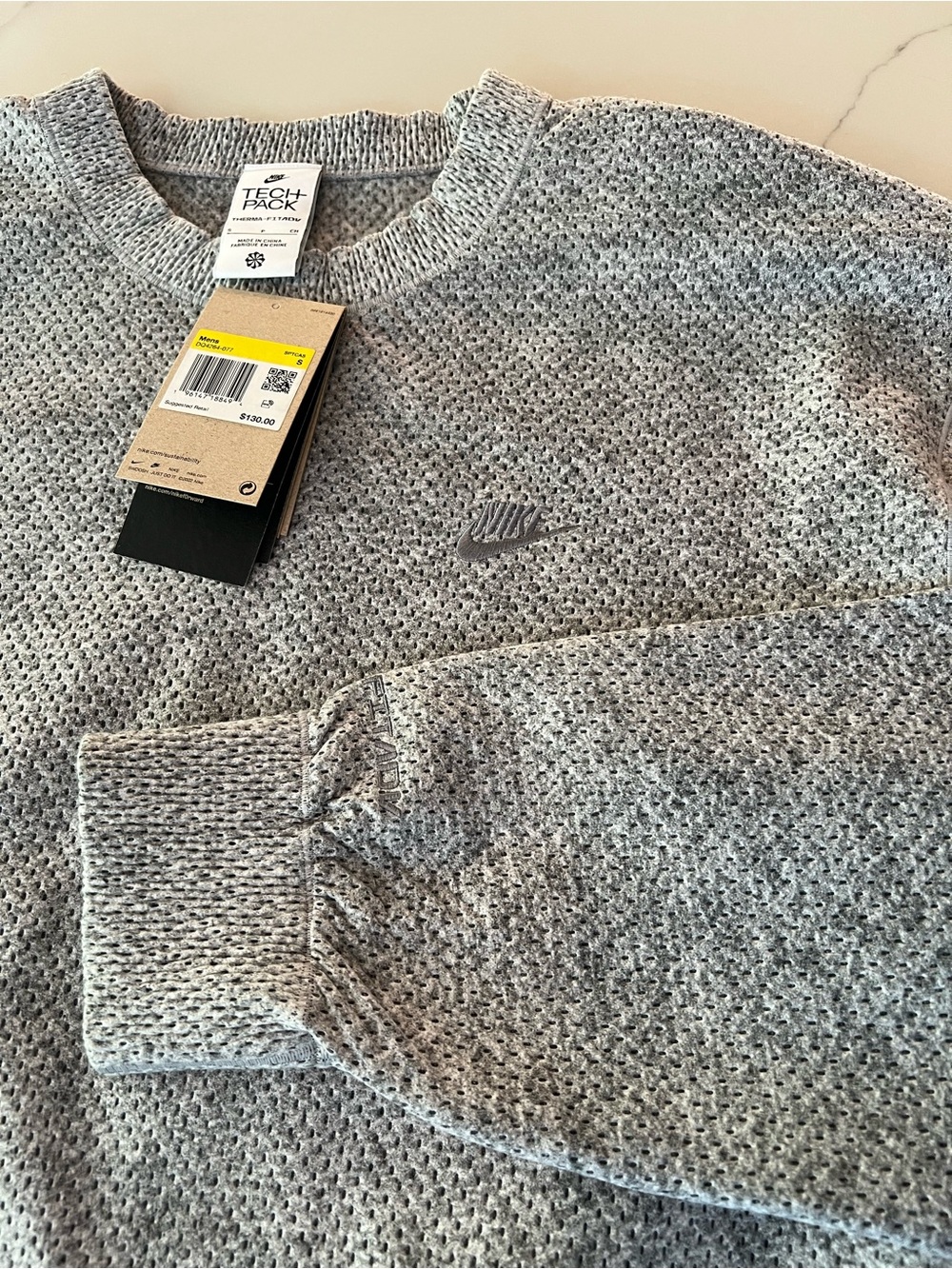 Nike Men's Grey Textured Crewneck Sweater